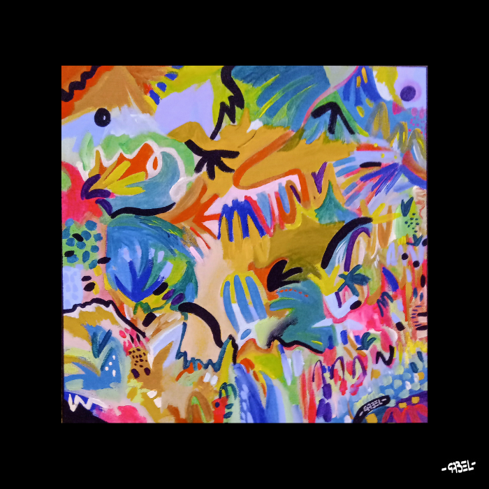 Peinture unique sur toile de lin rêve de couleurs - 40 x 40 cm