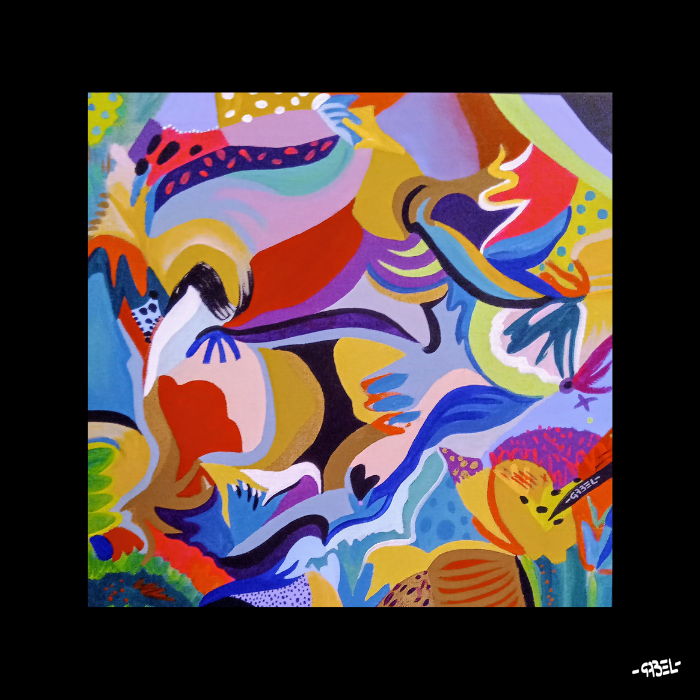 Peinture unique sur toile de lin rêve de fleurs - 40 x 40 cm