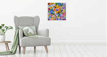 Charger l&#39;image dans la galerie, Peinture unique sur toile de lin rêve de couleurs - 40 x 40 cm
