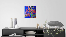 Charger l&#39;image dans la galerie, Tableau unique mythologique Dragon de feu  30 x 30 cm
