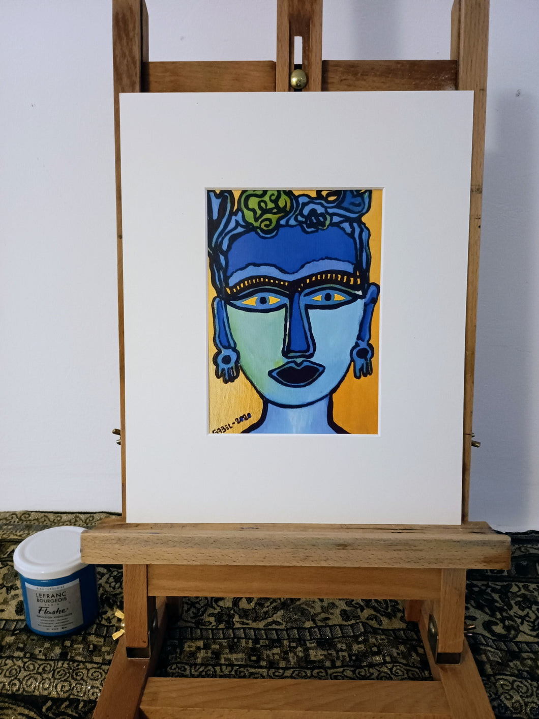Reproduction peinture - visage bleu impression avec passe-partout blanc 24 x 30 cm