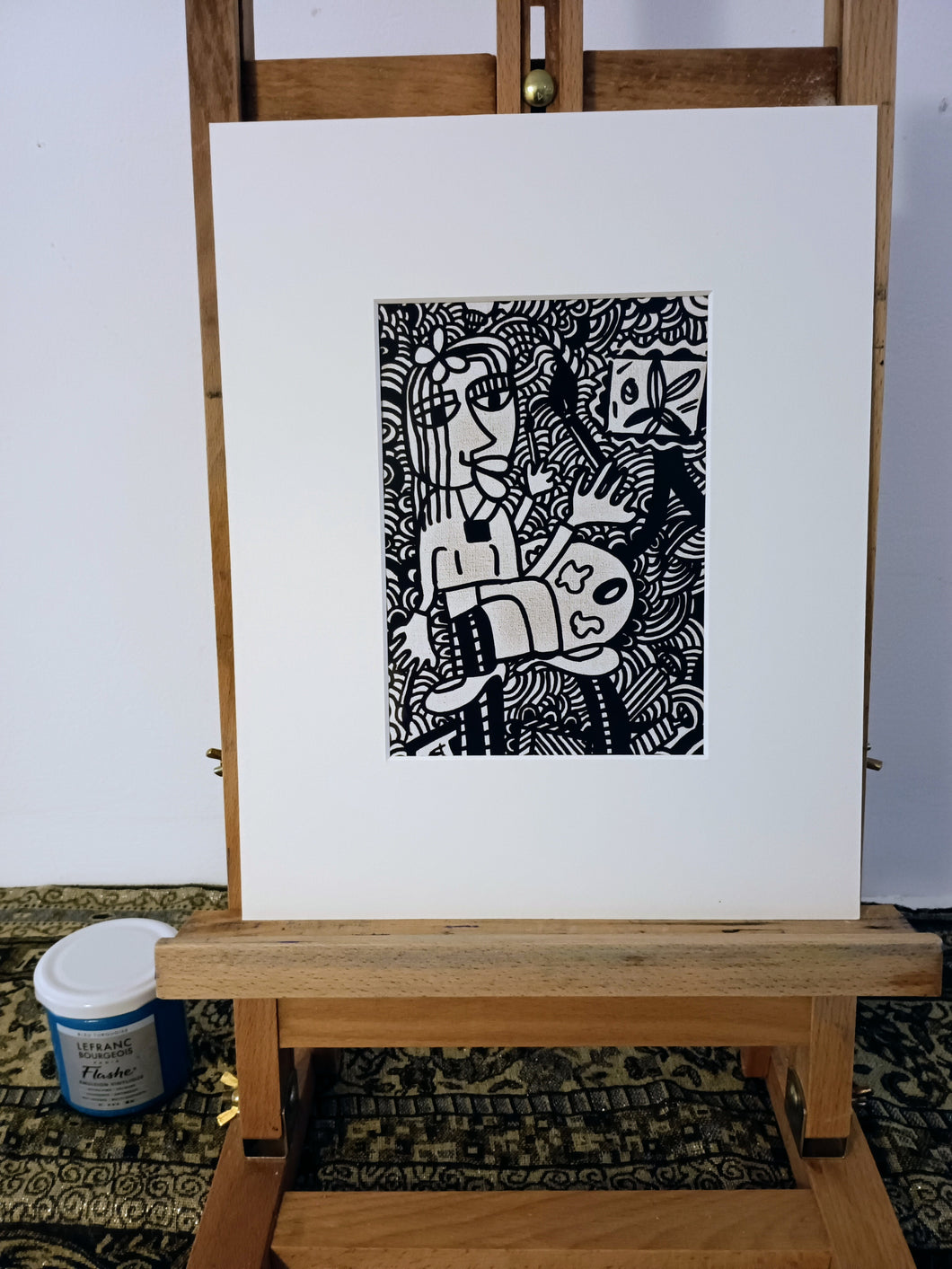 Reproduction peinture - artiste peintre noir et blanc avec passe-partout blanc 24 x 30 cm