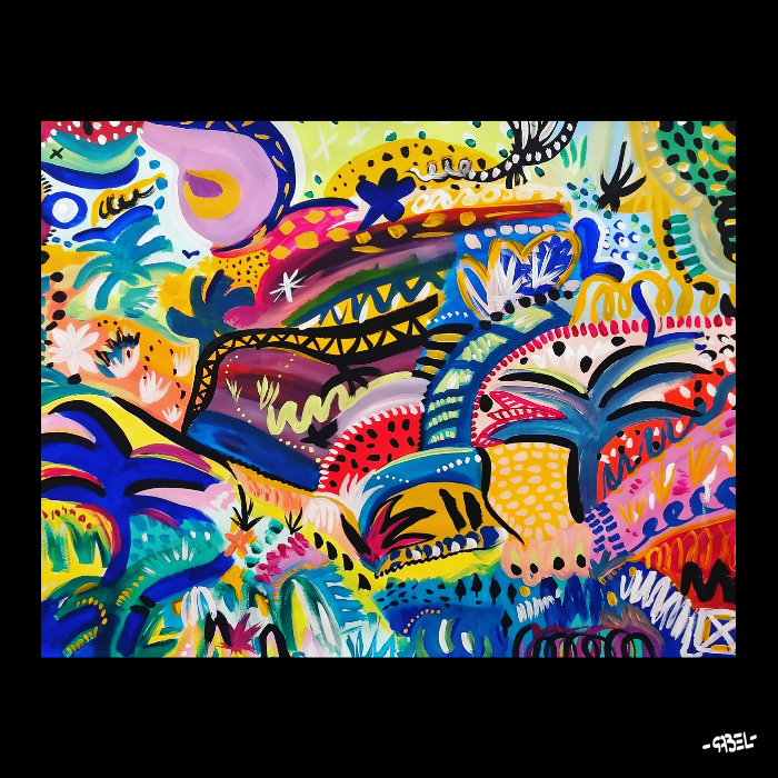 Peinture sur papier Canson paysage imaginaire n°1 - 50 x 65 cm