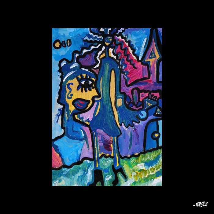 Tableau personnage bleu - mini format - 15 x 10 cm