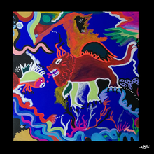 Charger l&#39;image dans la galerie, Tableau unique mythologique Monstre lion  30 x 30 cm
