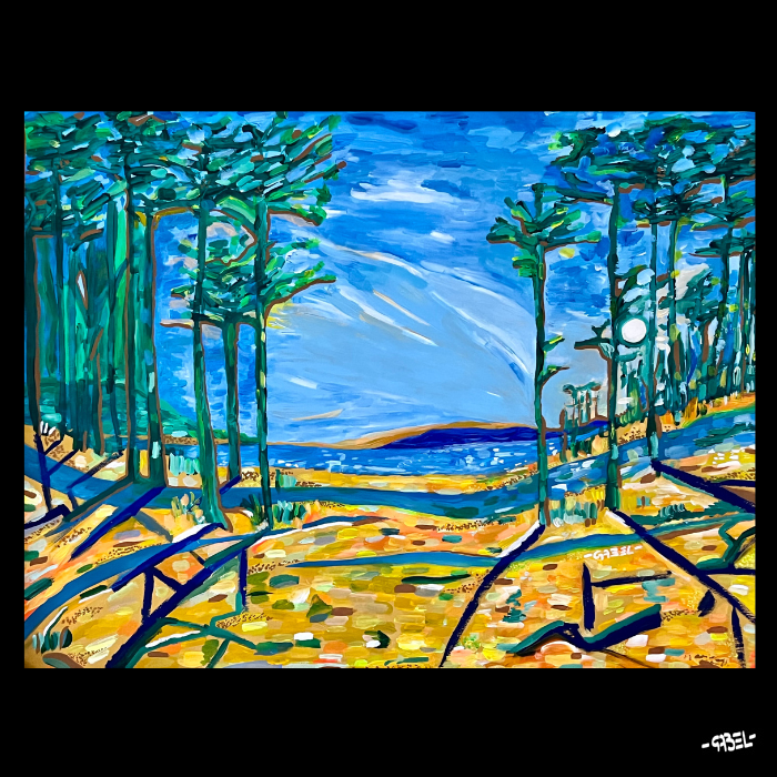 Peinture  unique sur papier Canson plage bassin arcachon- 50 x 65 cm