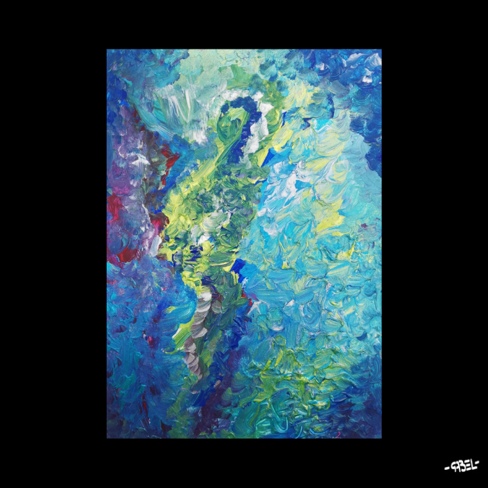 Peinture sur papier abstrait bleu unique - format A4 21x29cm