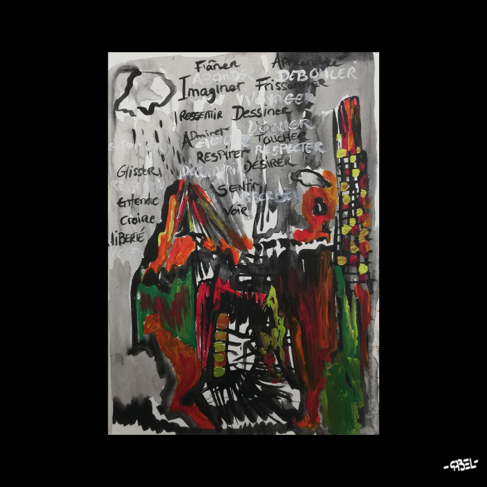 Peinture sur papier mots et pluie sur la ville unique - format A4 21x29cm