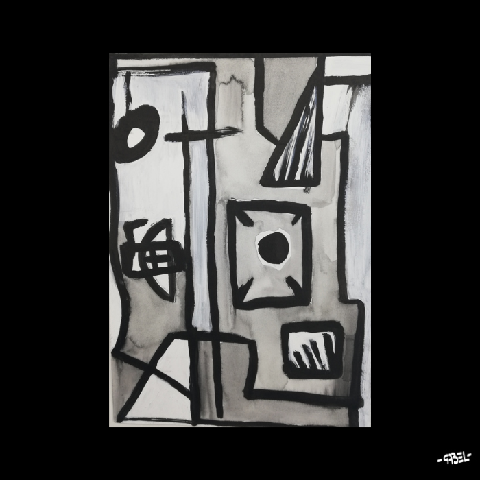 Peinture sur papier géométrique noir et blanc unique - format A4 21x29cm