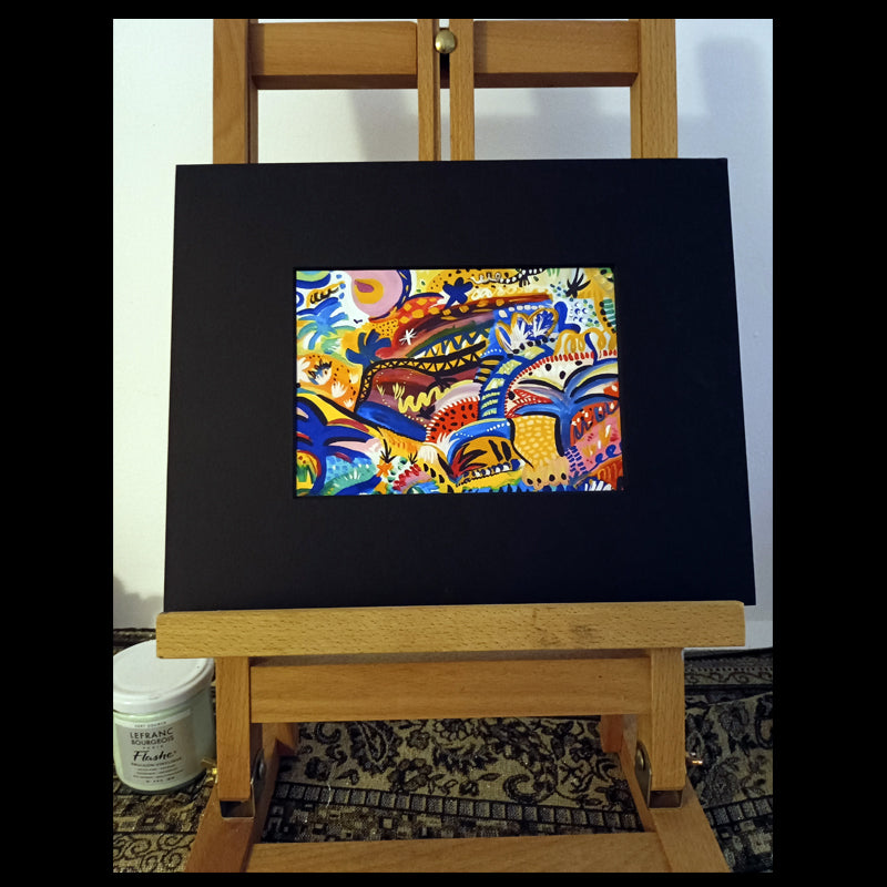 Reproduction peinture - paysage imaginaire avec passe-partout noir 24 x 30 cm