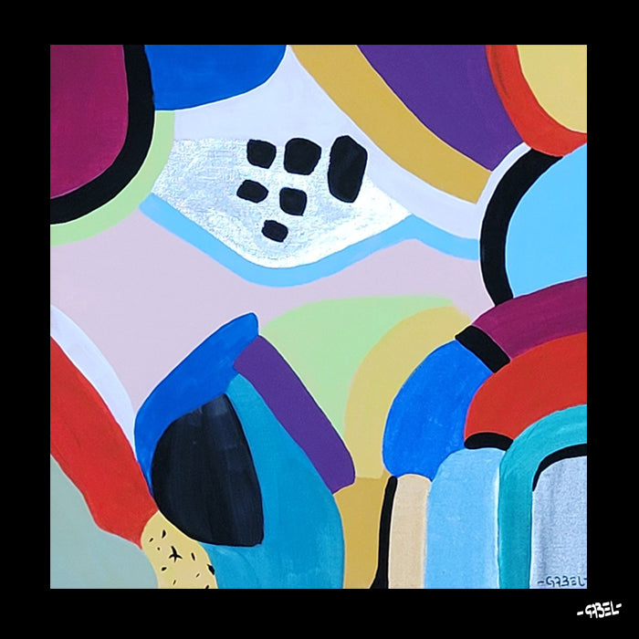 Tableau couleurs en harmonie et argent - 30 x 30 cm