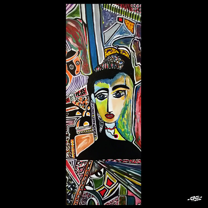Tableau contemporain - La fille au collier rouge - 52 x 19 cm