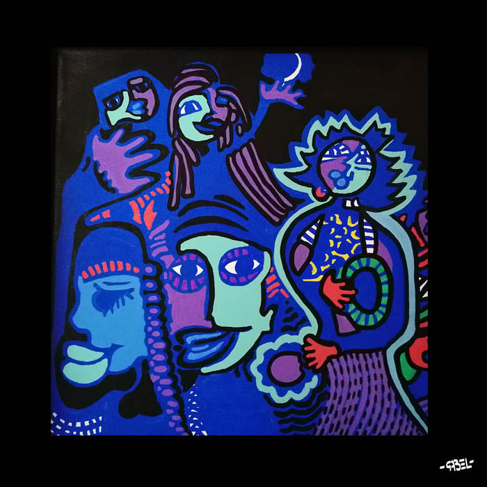 Tableau visages bleus - mini format - 20 x 20 cm